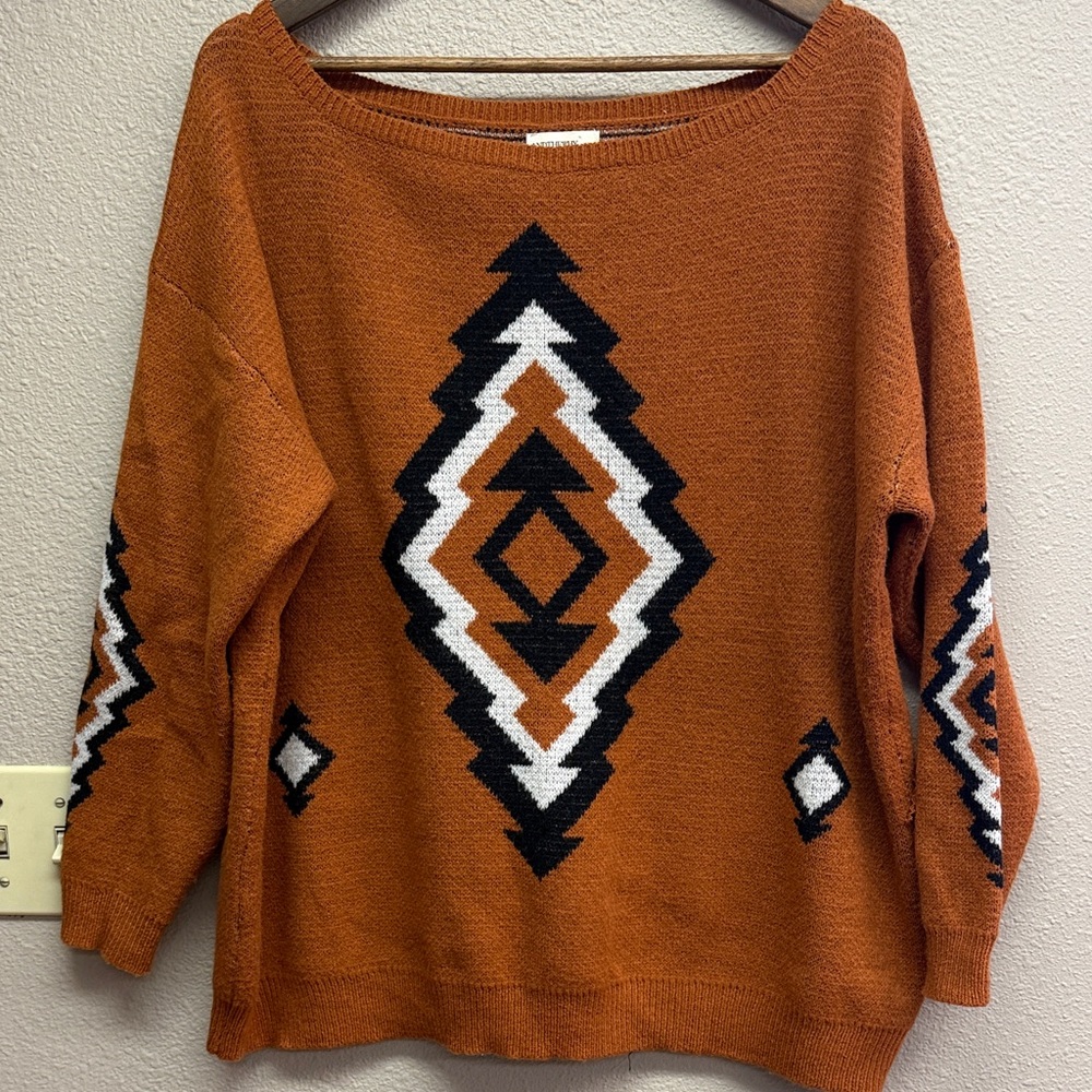 Oversized Geometric Patterned Orange Sweater
